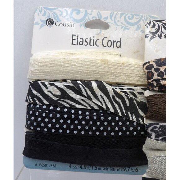 Cousin D.I.Y. Elastic Cord 5-Pack 4.9ft x ⅝" Animal Print Metallic & Patriotic - Picture 2 of 6